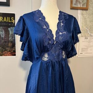 Vintage 70s Henson Kickernick boho royal blue nightgown slip dress size medium